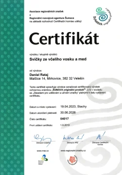 Certifikát ŠUMAVA originální produkt®